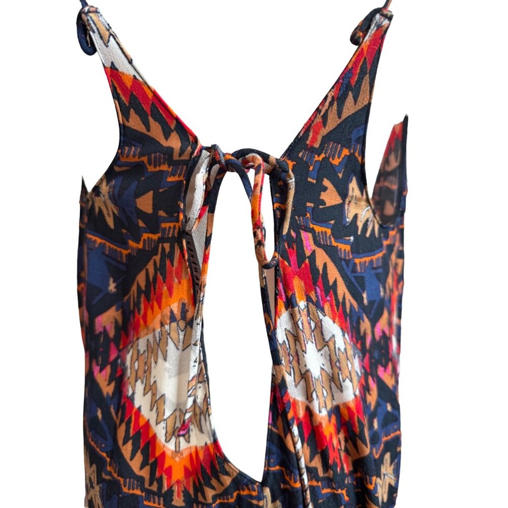 Zara Large Bohemian Beach Maxi Dress Deep V-Neck Aztec Print Tie-Back Sleeveless - Picture 6 of 12